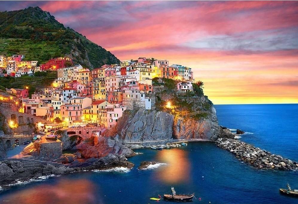 Puzzel „Sunset in Manarola” van 2000 stukjes (96x68 cm), Hobby en Vrije tijd, Ophalen of Verzenden, Meer dan 1500 stukjes, Zo goed als nieuw