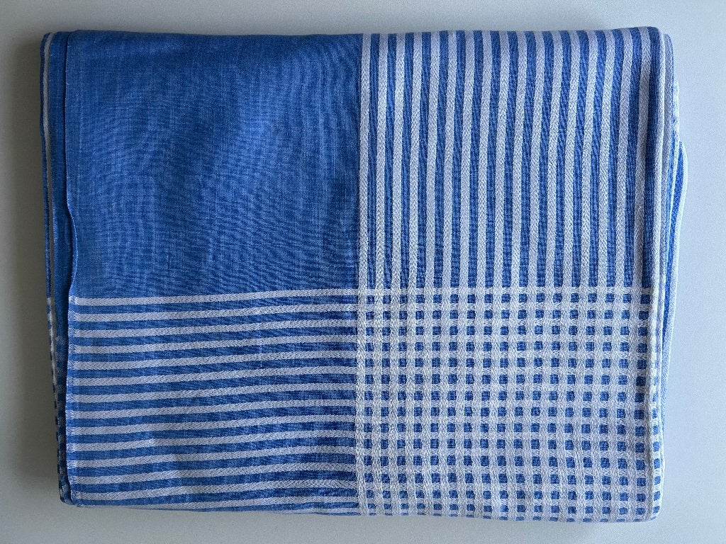 Vintage tafelkleed + servietten, Ophalen, Geweven, Blauw, Zo goed als nieuw