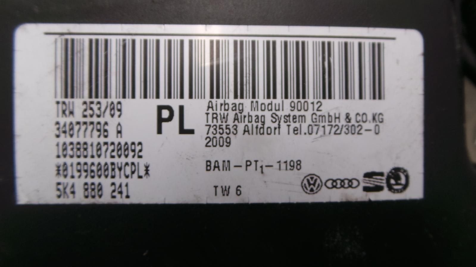 VOLKSWAGEN GOLF AIRBAG LINKS 2009, Auto-onderdelen, Ophalen of Verzenden, Gebruikt, ARN erkend