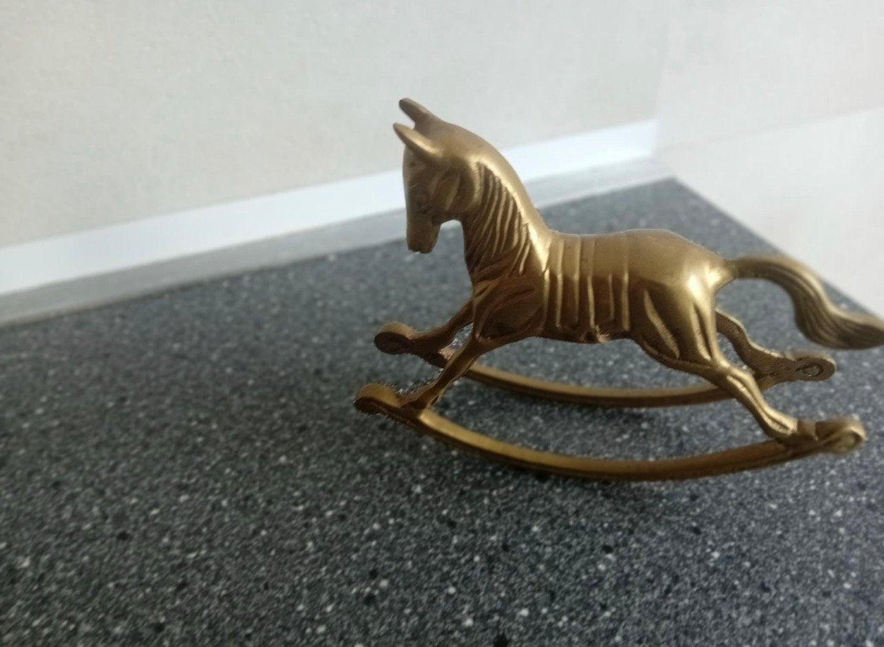 Bronzen schommelpaard – vintage decoratief beeld, Ophalen, Zo goed als nieuw, Paard