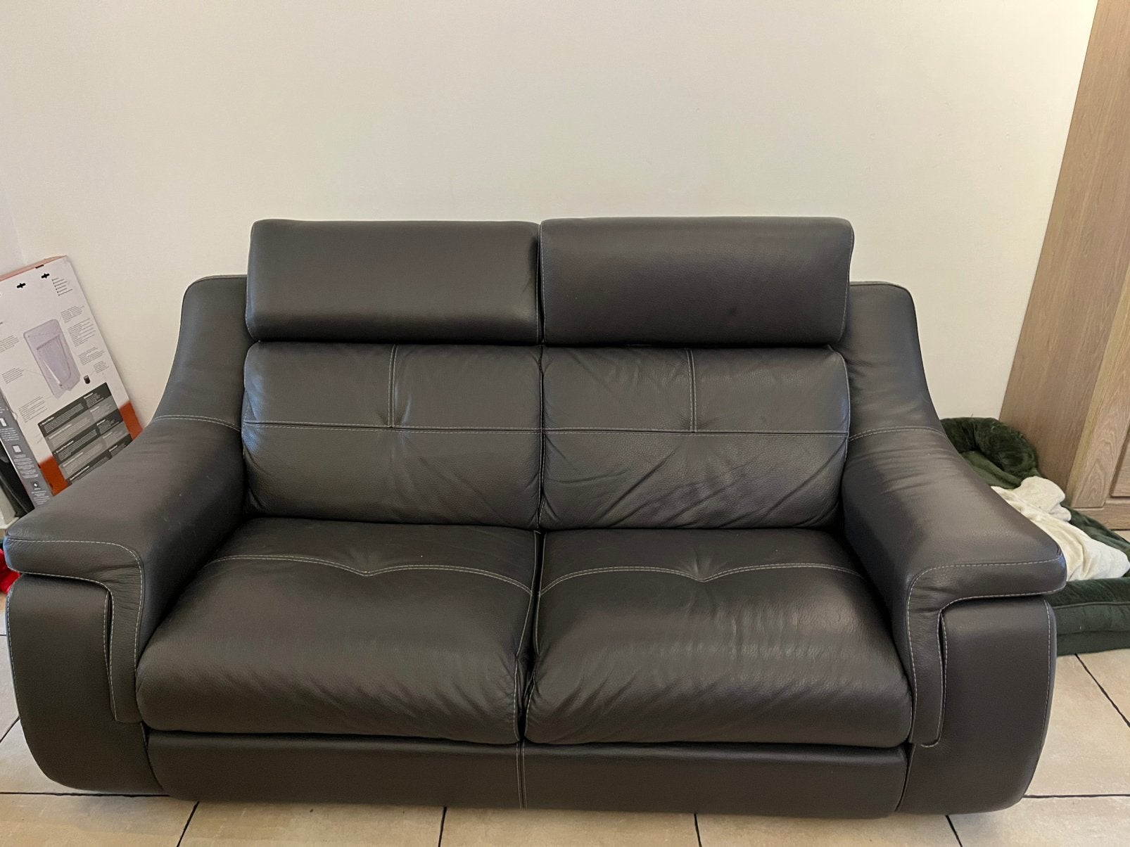 Divan en cuir 2 places, Ophalen, Gebruikt, 100 tot 125 cm, 150 tot 200 cm
