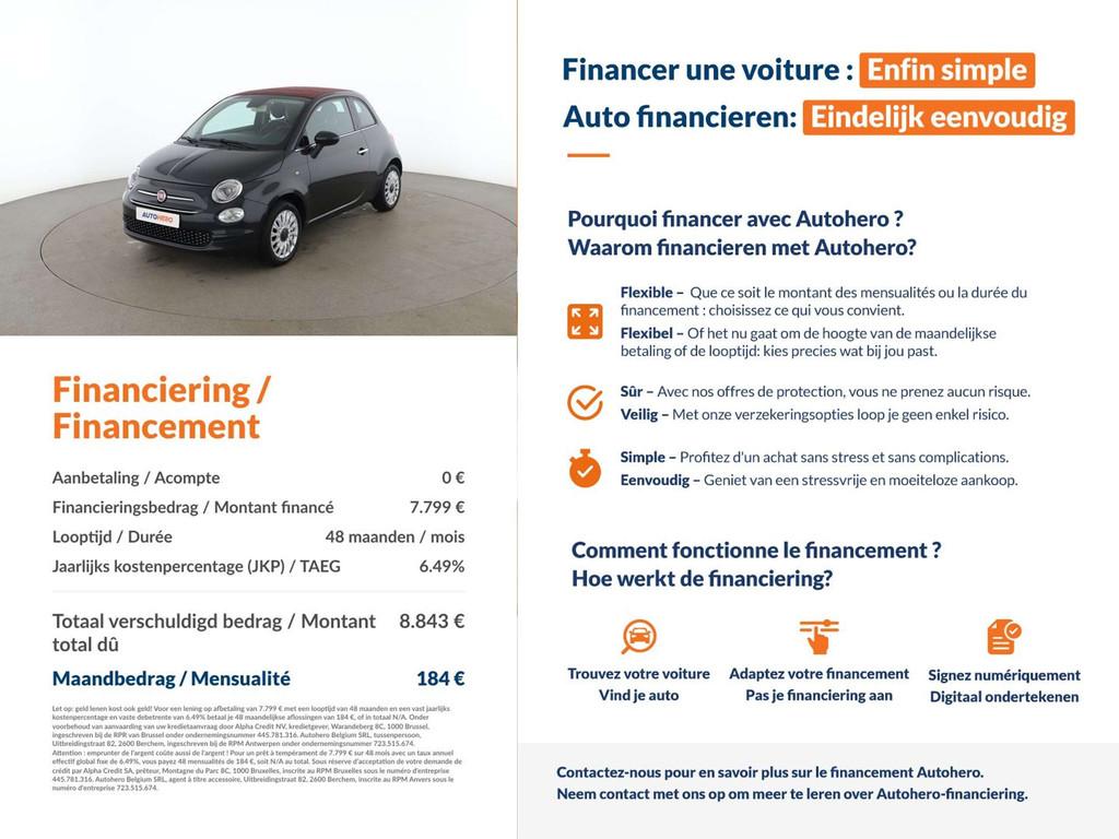 Fiat 500C 1.2 Lounge (bj 2019), 4 zetels, Stof, Gebruikt, Cabriolet