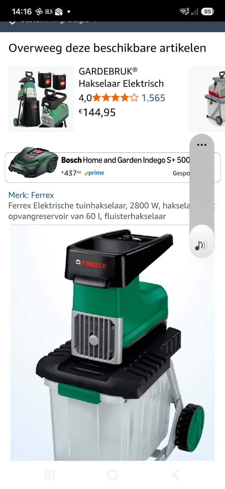 hakselaar, Tuin en Terras, Ophalen, Ferex, Nieuw, Met opvangbak