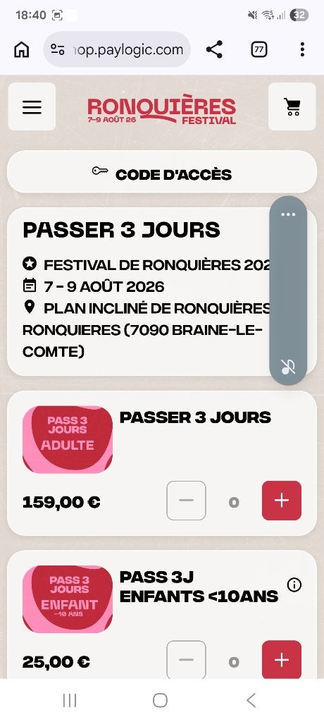 Pass 3 jours ronquieres festival, Tickets & Billets, Une personne, Plusieurs jours