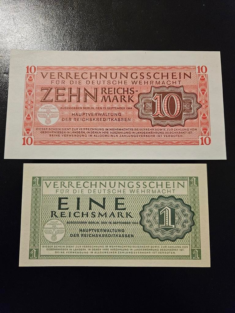 1 et 10 Reichsmark, Allemagne, Seconde Guerre mondiale, set, Enlèvement ou Envoi, Allemagne, Série