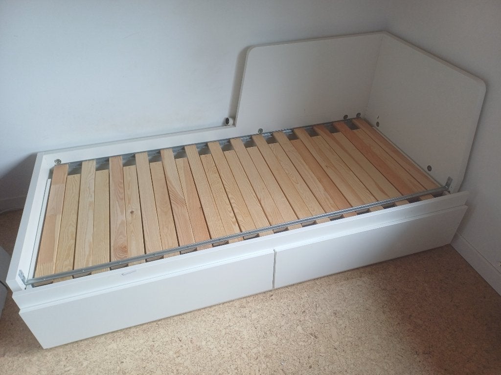 IKEA Bedframe met onderbed en opberging, wit, Huis en Inrichting, Ophalen, Gebruikt, 90 cm, Eenpersoons