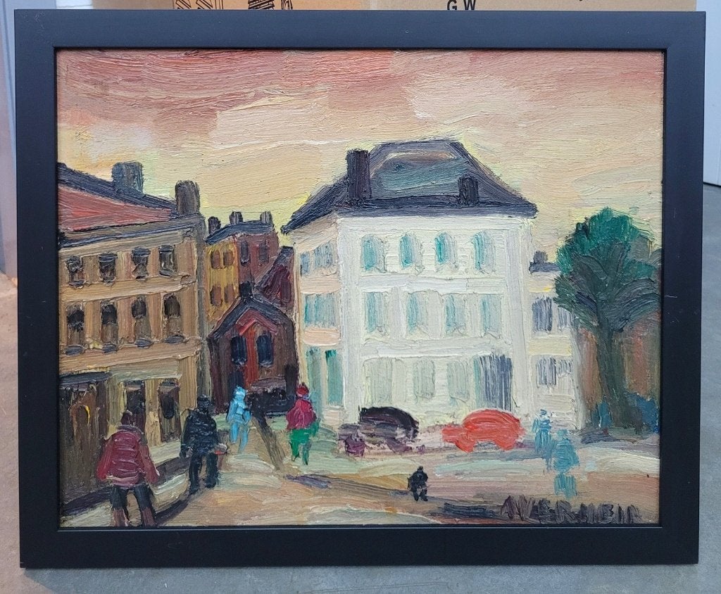 Alfons VERMEIR, het witte huis op het plein, Paneel, Expressionistisch, Ophalen of Verzenden, Gesigneerd