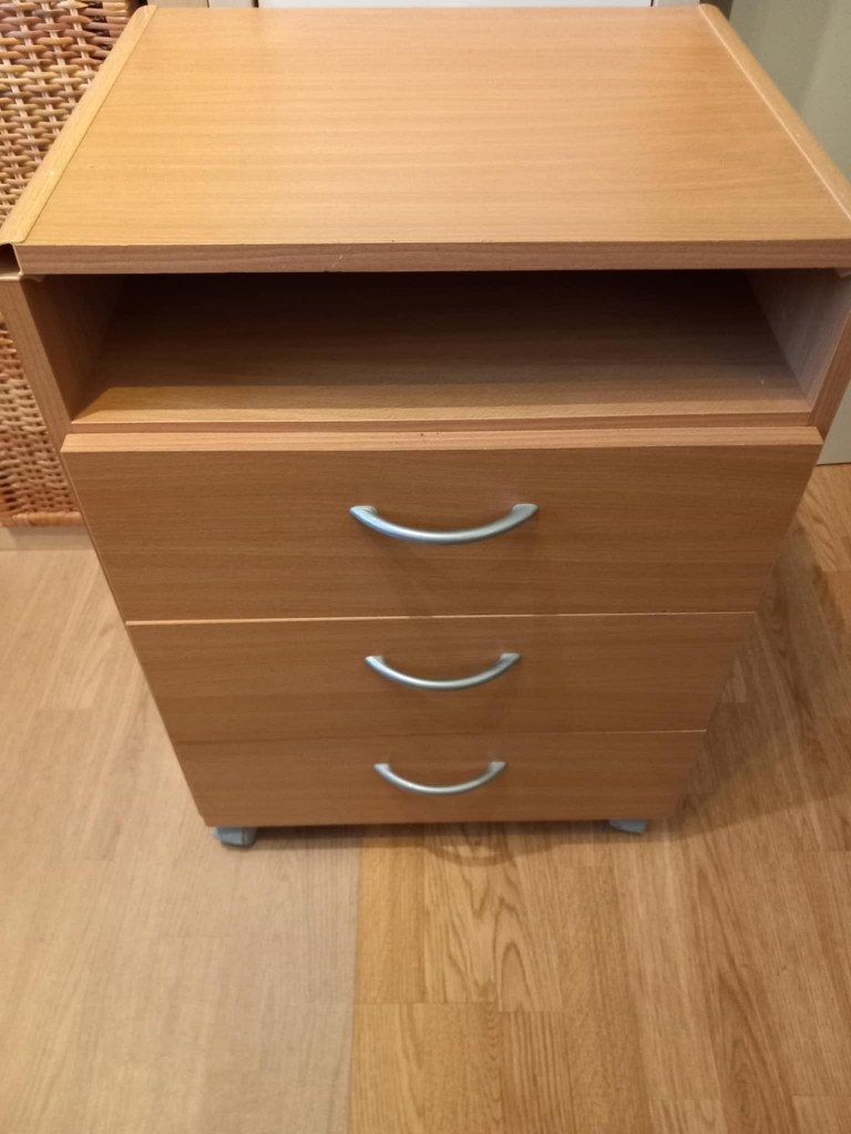 Caison sous bureau hêtre sur roulettes– 3 tiroirs, Autres marques, Autres types, Comme neuf, Enlèvement