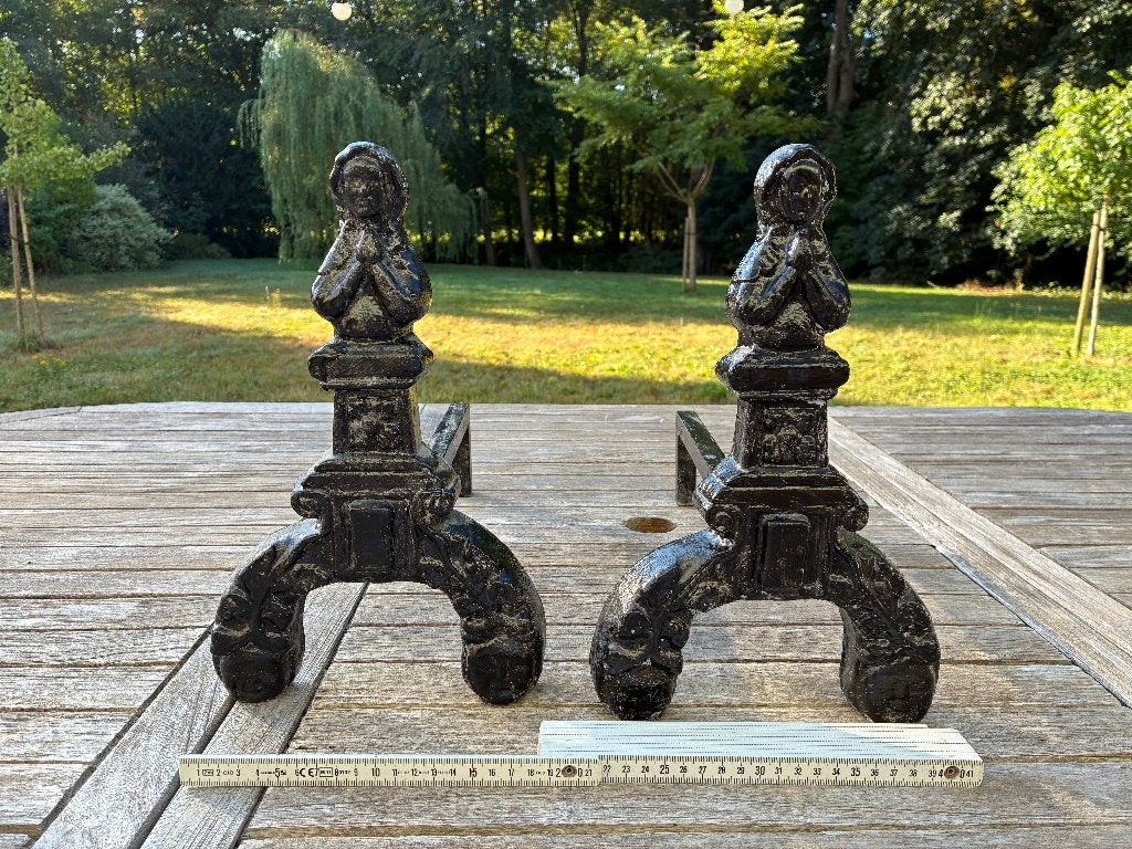 paire de chenets de cheminée anciens de style renaissance, Enlèvement