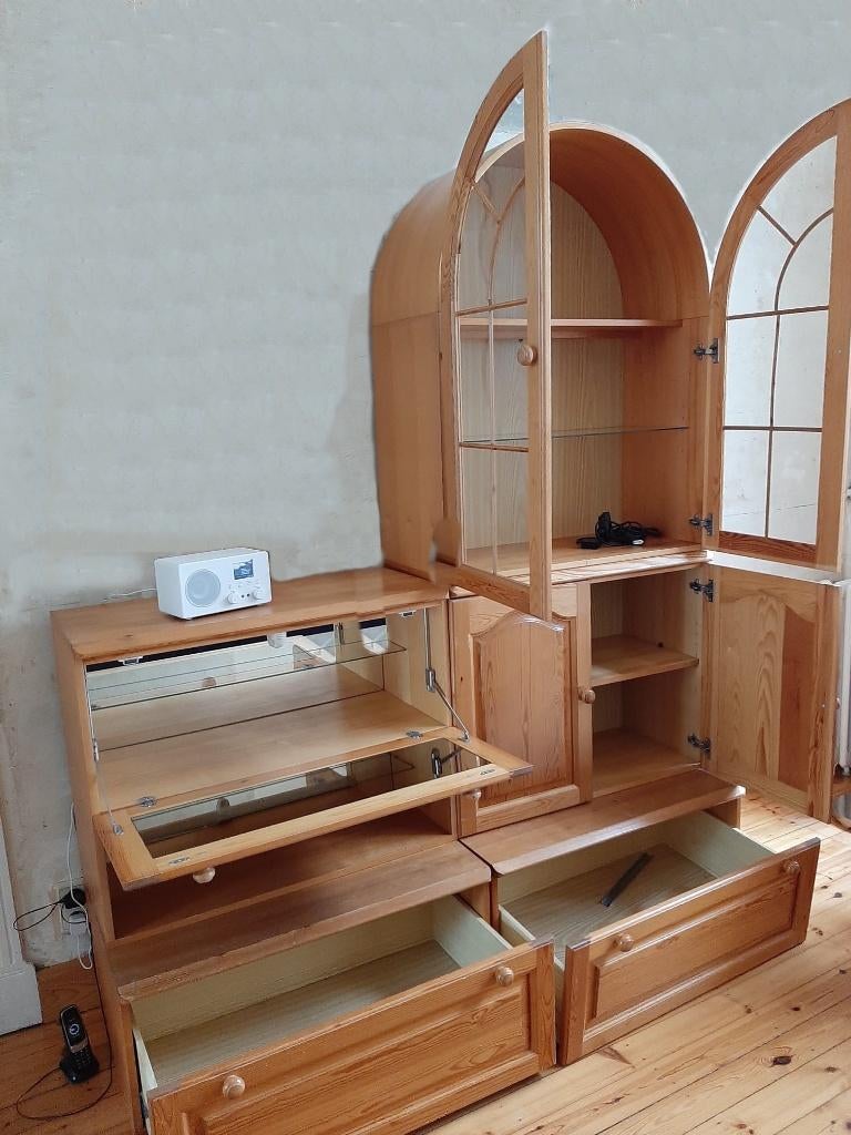 Ensemble meubles en pin  ( dont bar et vitrine), Maison & Meubles, Pin, Avec tablette(s), Enlèvement, Utilisé