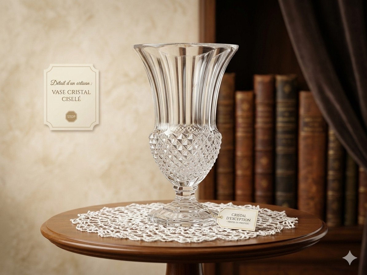Rare Vase Médicis en Cristal de Val Saint-Lambert, Antiquités & Art, Antiquités | Verre & Cristal, Enlèvement ou Envoi