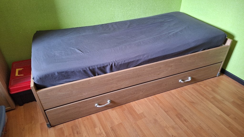 1persoonsbed (dubbel), Ophalen, 90 cm, Beige, 200 cm