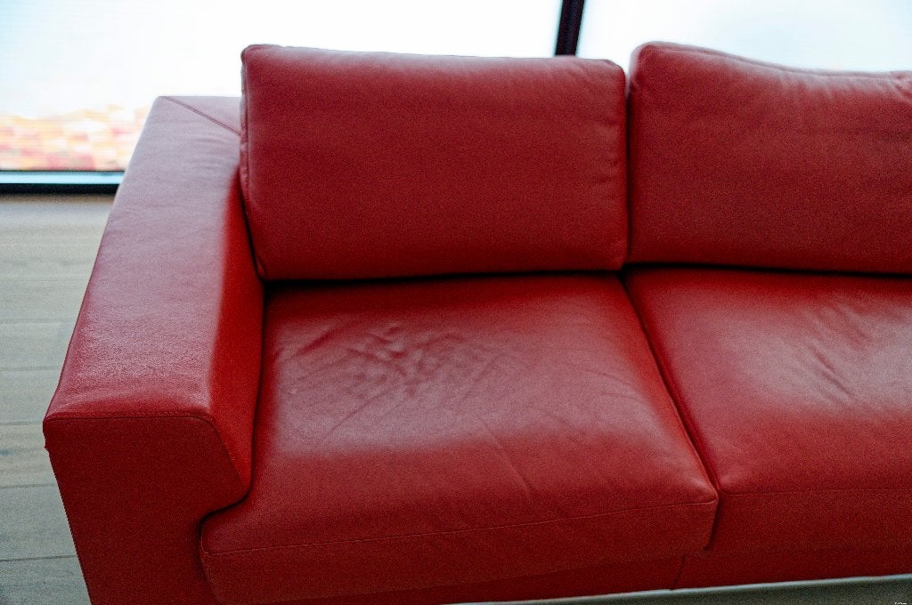 Rood lederen salon (2 zetels, merk ROM), Enlèvement, Utilisé, Cuir, Design  Trentino Rood