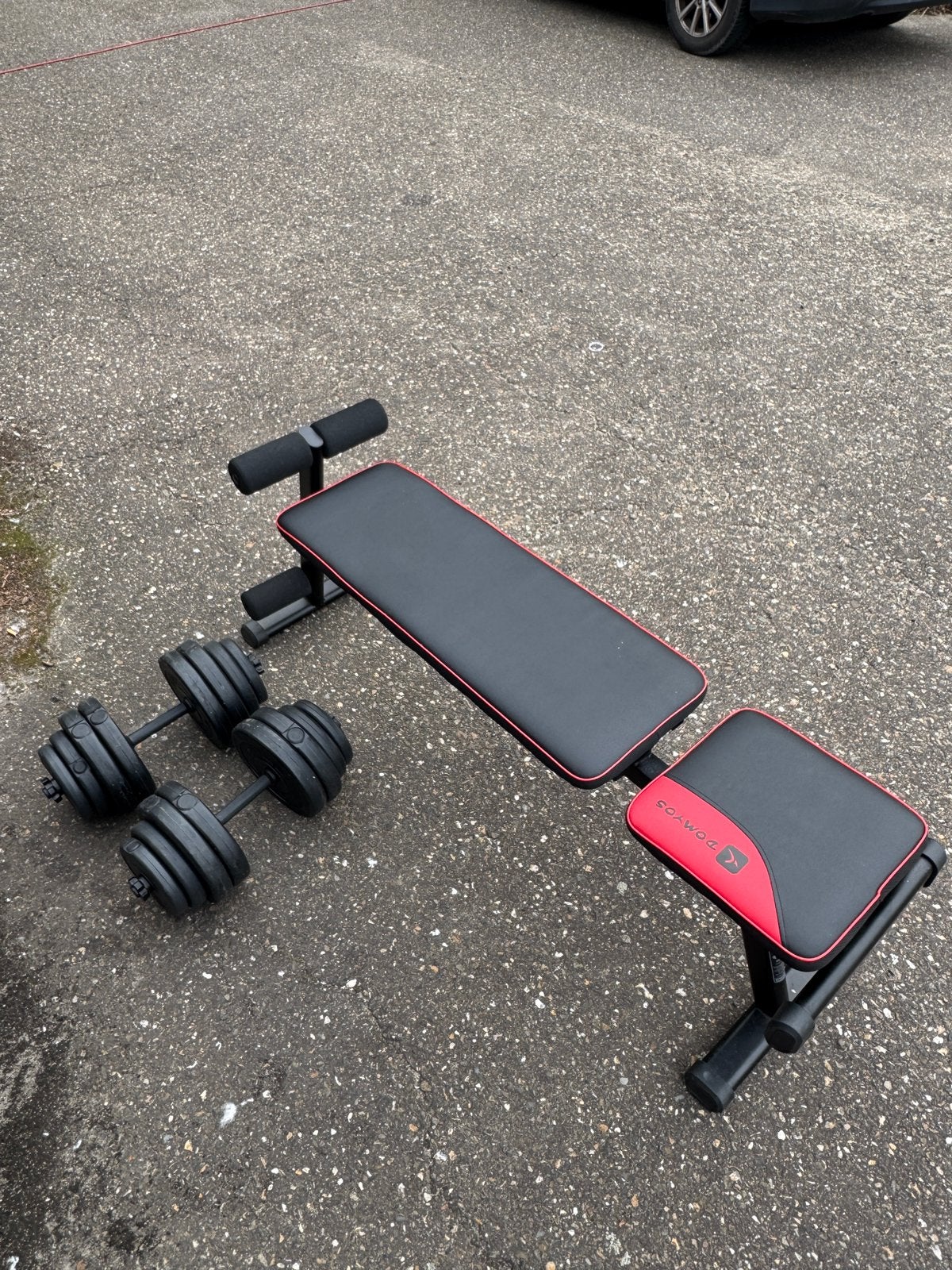 Fitnessbank (verstelbaar) + 2 dumbbels (30kg), Sport en Fitness, Ophalen, Zo goed als nieuw, Borst, Fitnessbank