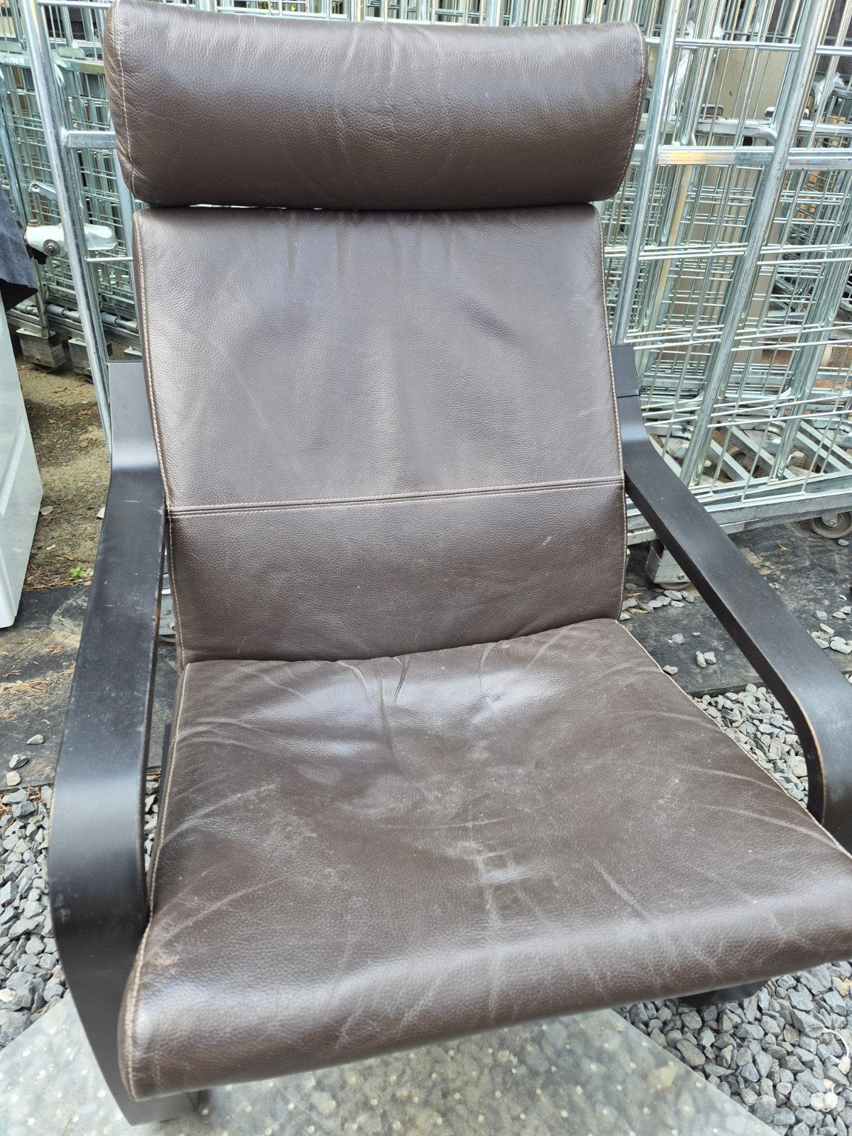 Fauteuil IKEA POÄNG structure bois noir/coussin cuir brun, Enlèvement, Bois