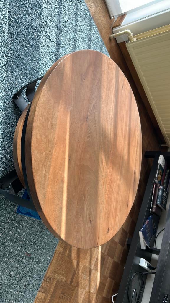 Ronde Salontafel Mangohout, Huis en Inrichting, Tafels | Statafels, Ophalen, Zo goed als nieuw