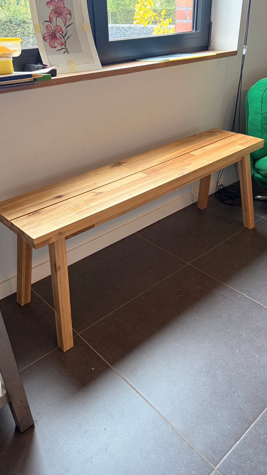 Ikea Skogsta Scandinavische bank 120x30cm, Maison & Meubles, 100 à 125 cm, Scandinavisch, Comme neuf, Enlèvement