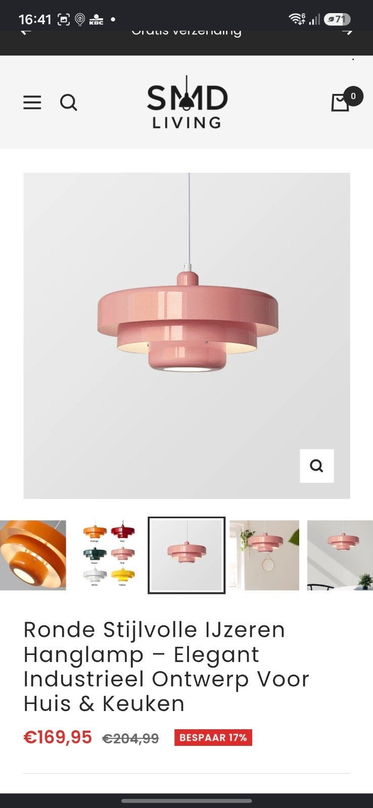 Nieuwe roze hanglamp, Nieuw, Metaal, Retro, E27 (groot)