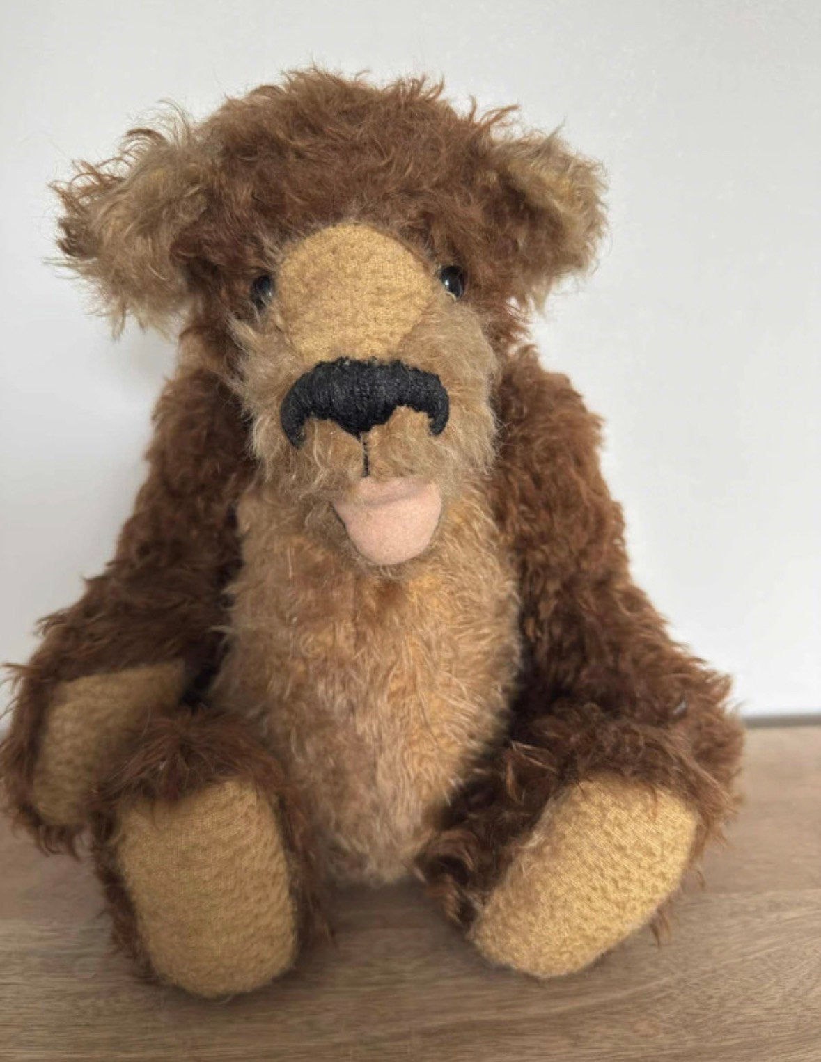 Antieke handgemaakte mohairen beer met open bekje, Collections, Ours & Peluches, Utilisé, Enlèvement