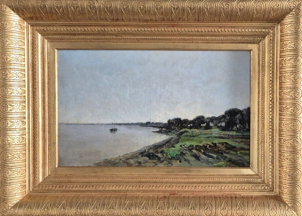 Louise Héger (1839-1933) – Au bord du lac – 1884, Enlèvement ou Envoi, Daté, Paysage, Toile