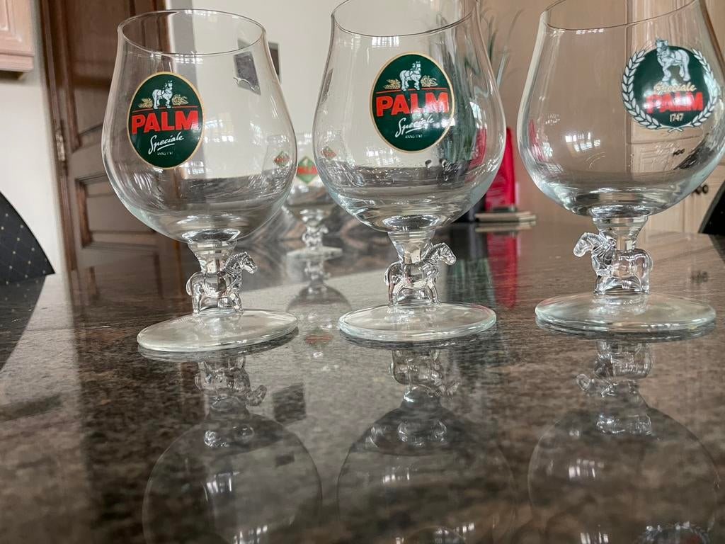 Palmglazen met paardje in voet, Ophalen, Zo goed als nieuw, Palm