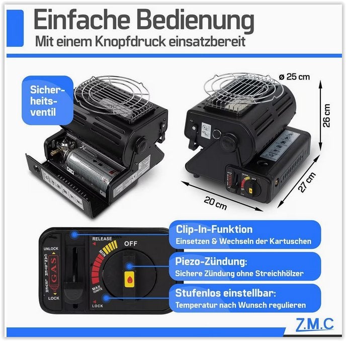 Réchaud et plaque de cuisson portables ZMC 2 en 1 avec, Elektronische apparatuur, Fornuizen, Nieuw, Inbouw, Gas, 3 kookzones of minder