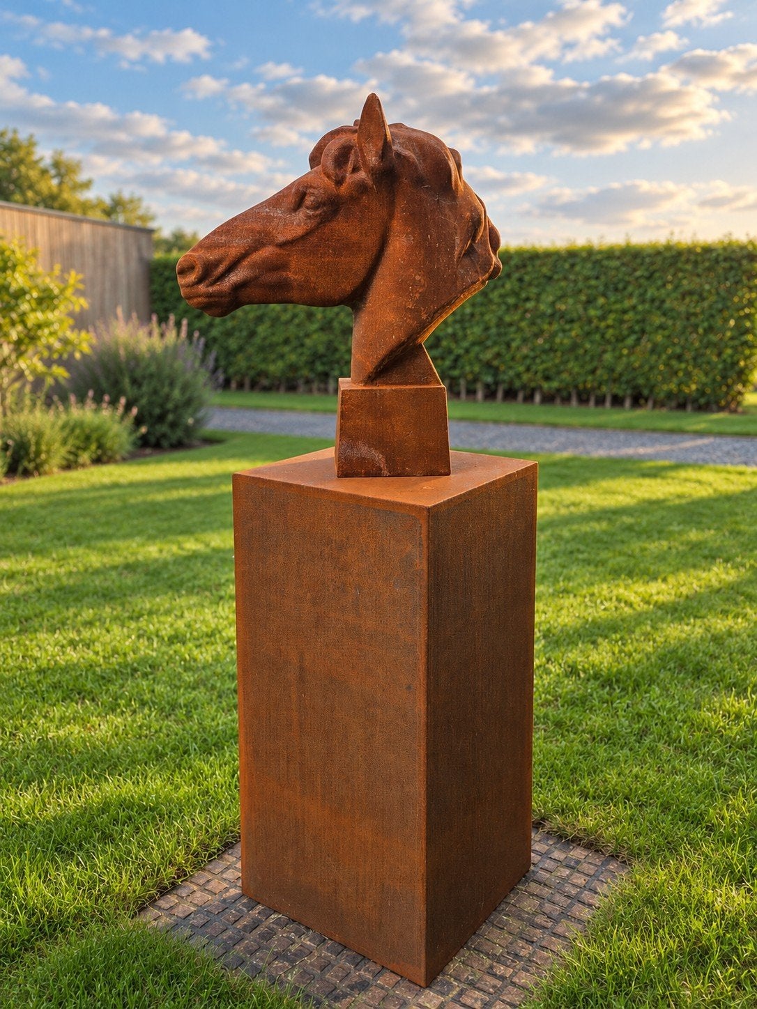 Tuindecoratie - Paardenkop op sokkel, Jardin & Terrasse, Statues de jardin, Enlèvement