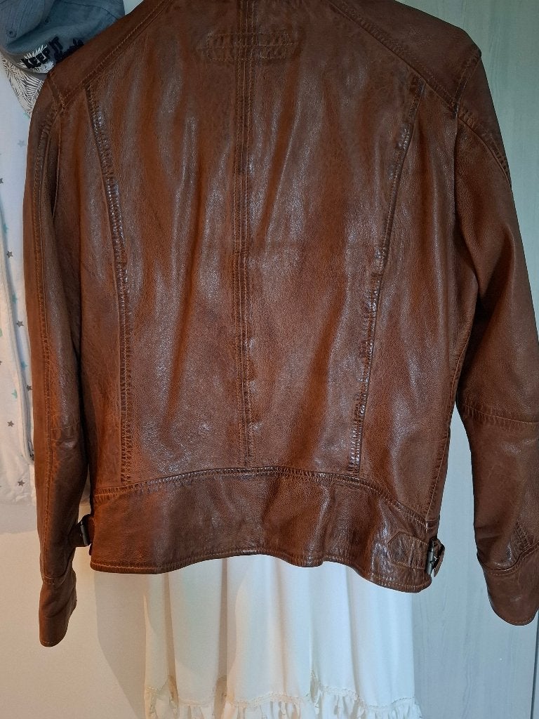 Lederen jas Cognac, Kleding | Dames, Jassen | Zomer, Bruin, Maat 42/44 (L), Nieuw, Ophalen