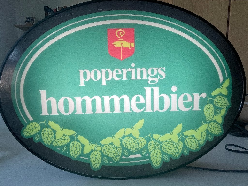 Originele Poperings Hommelbier lichtbak – nieuw in doos, Enlèvement ou Envoi, Neuf, Panneau, Plaque ou Plaquette publicitaire