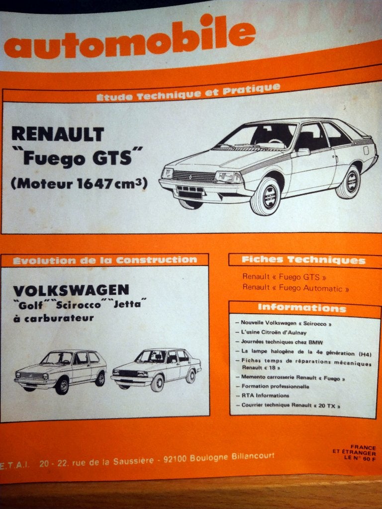 RTA 412 - Renault Fuego GTS - juin 1981, Enlèvement ou Envoi