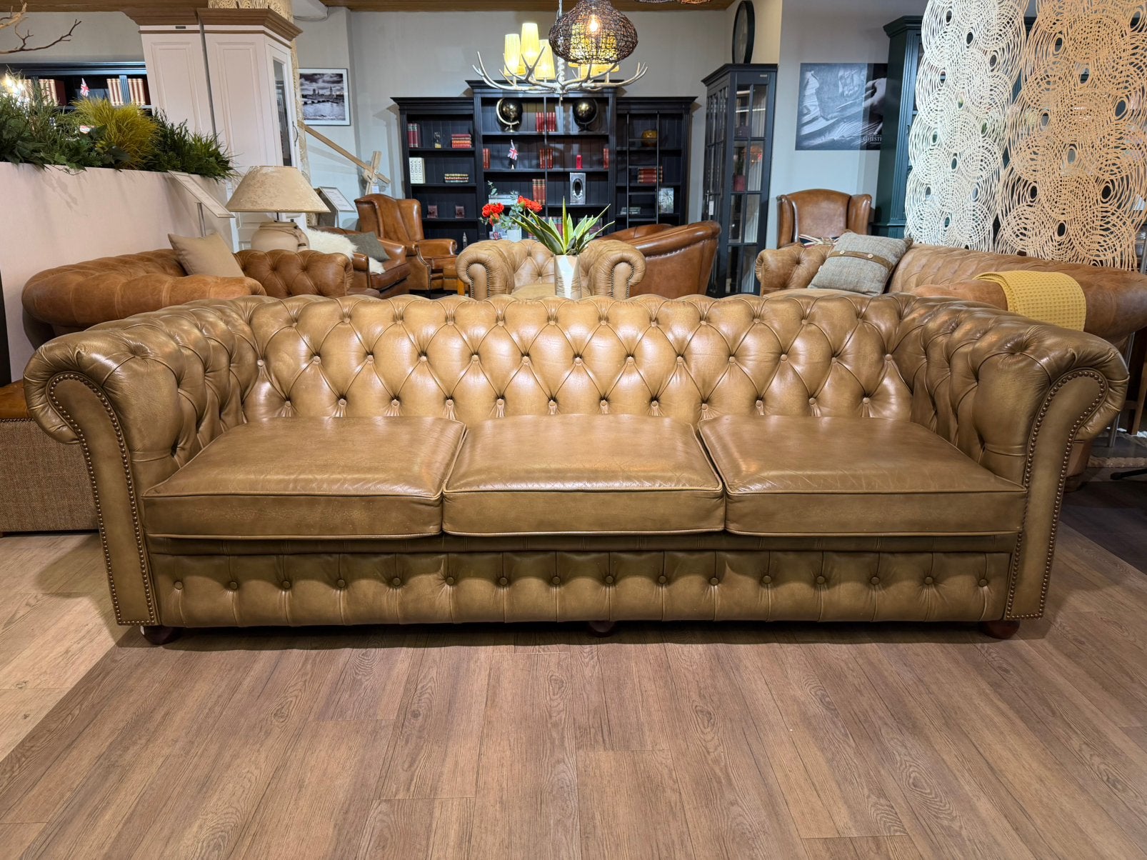ENGELSE XL CHESTERFIELD 3,5 ZITS BANK OLIJF GROEN zetel, Enlèvement ou Envoi