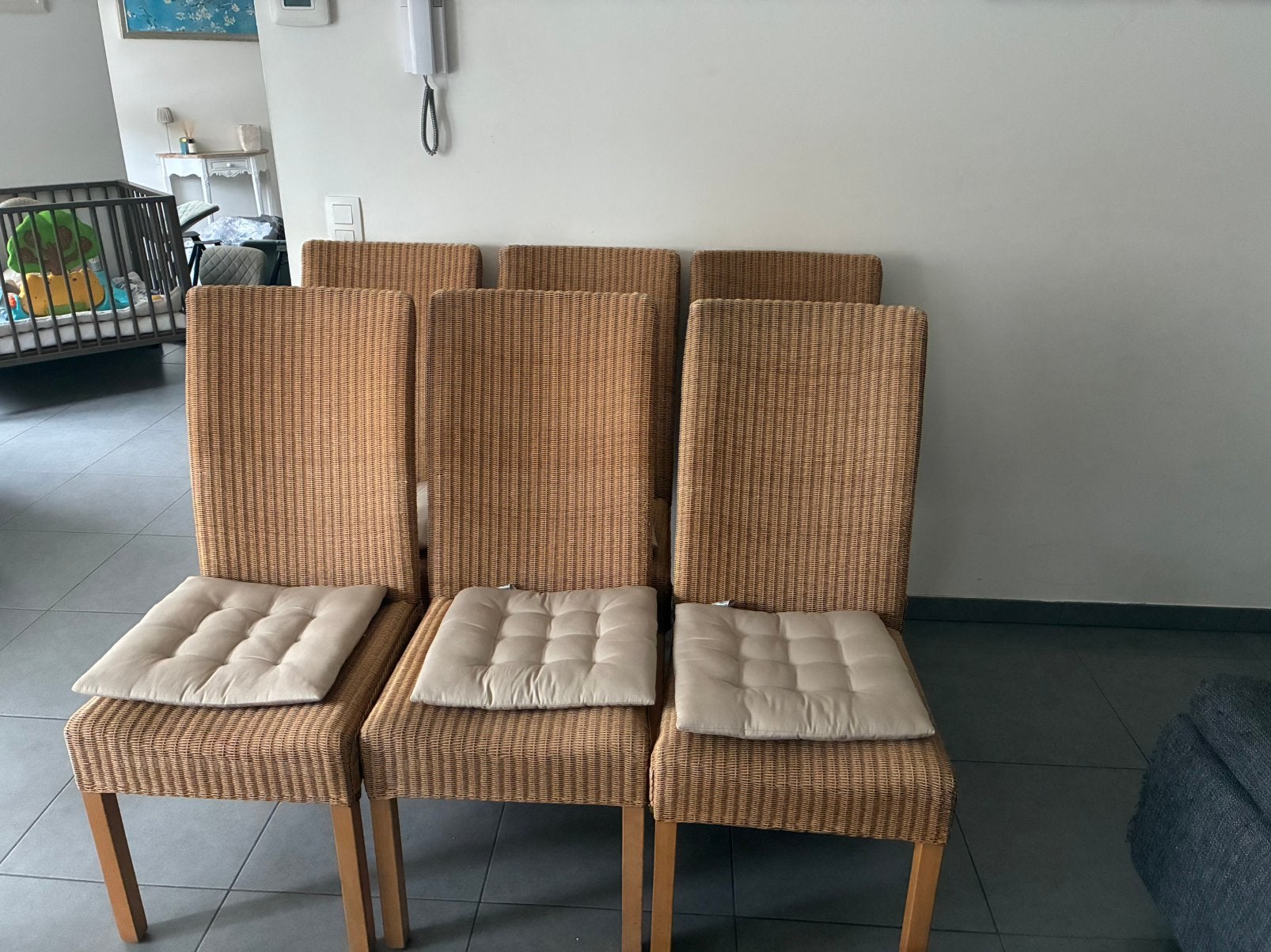 6 stevige rotan/rieten eetkamerstoelen, Maison & Meubles, Chaises, Osier ou Rotin, Autres couleurs, Landeliijk, Enlèvement