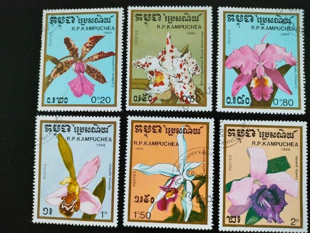 Cambodge 1988 - fleurs, orchidées, Envoi, Affranchi, Asie du Sud Est