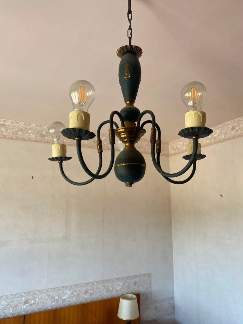Lustre en laiton et metal, Enlèvement, Comme neuf, Métal
