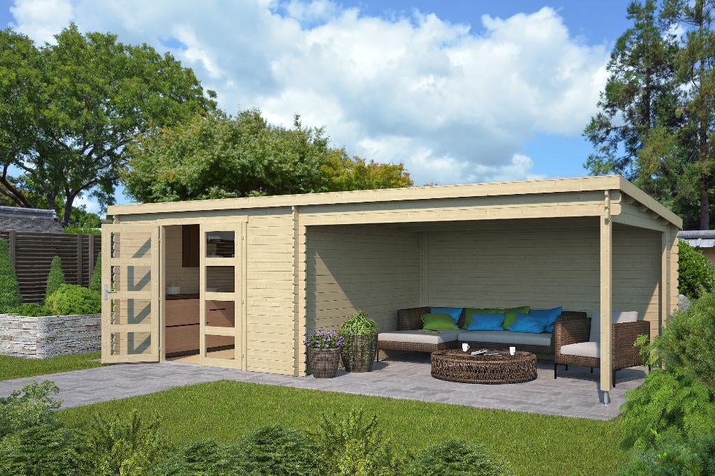 Blokhut met overkapping Olenka 710x330 Onbehandeld vuren, Verzenden, Nieuw