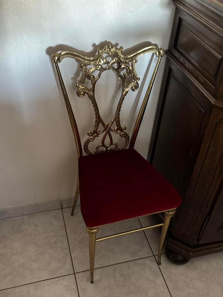 Chaise vintage Hollywood Regency — métal doré, Enlèvement, Rouge, Métal