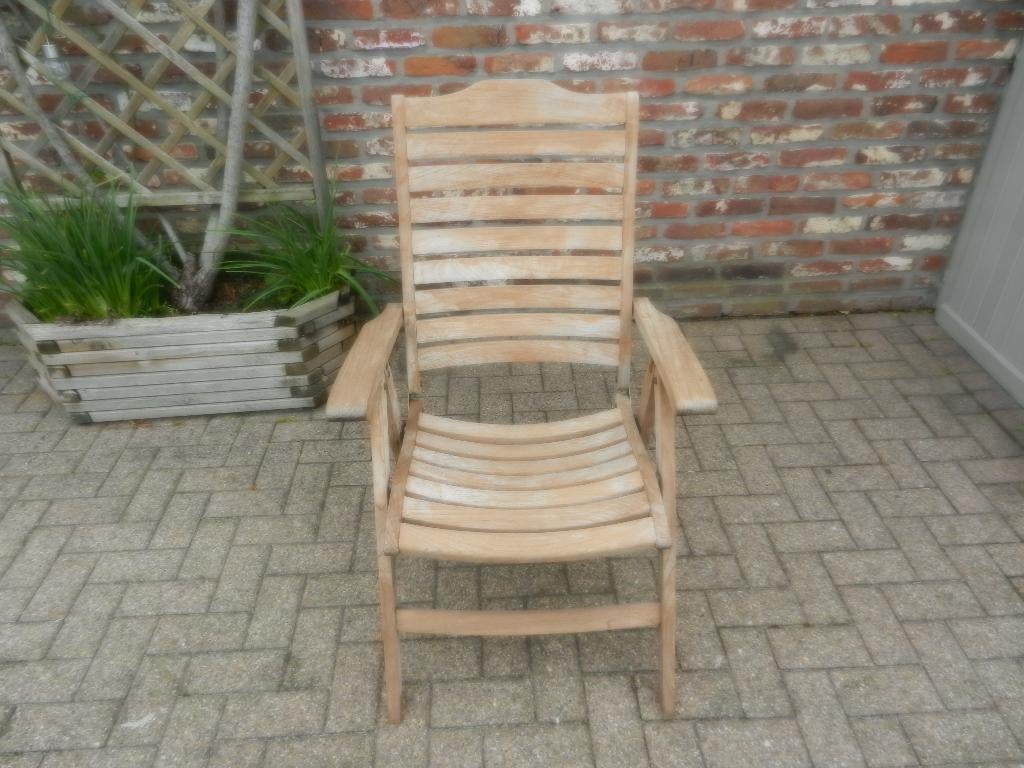 Teaken tuinstoelen, Tuin en Terras, Tuinstoelen, Ophalen, Gebruikt, Teakhout, Verstelbaar