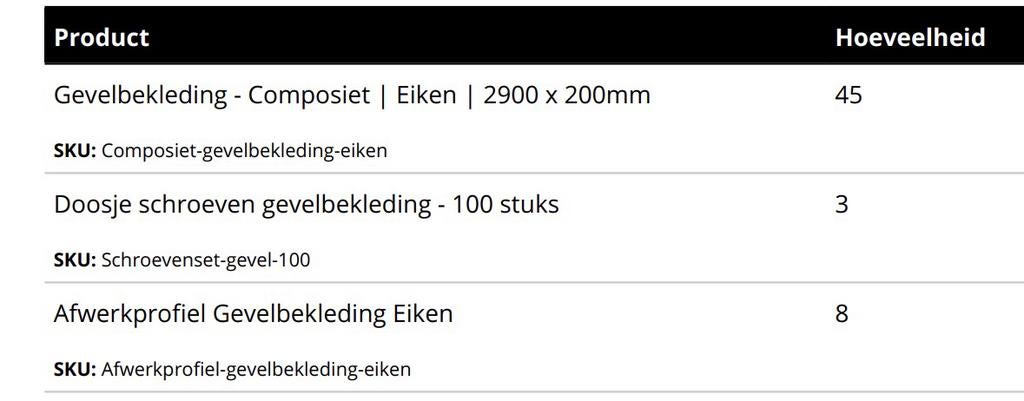 Composiet gevelbekleding (eiken), Ophalen, Nieuw
