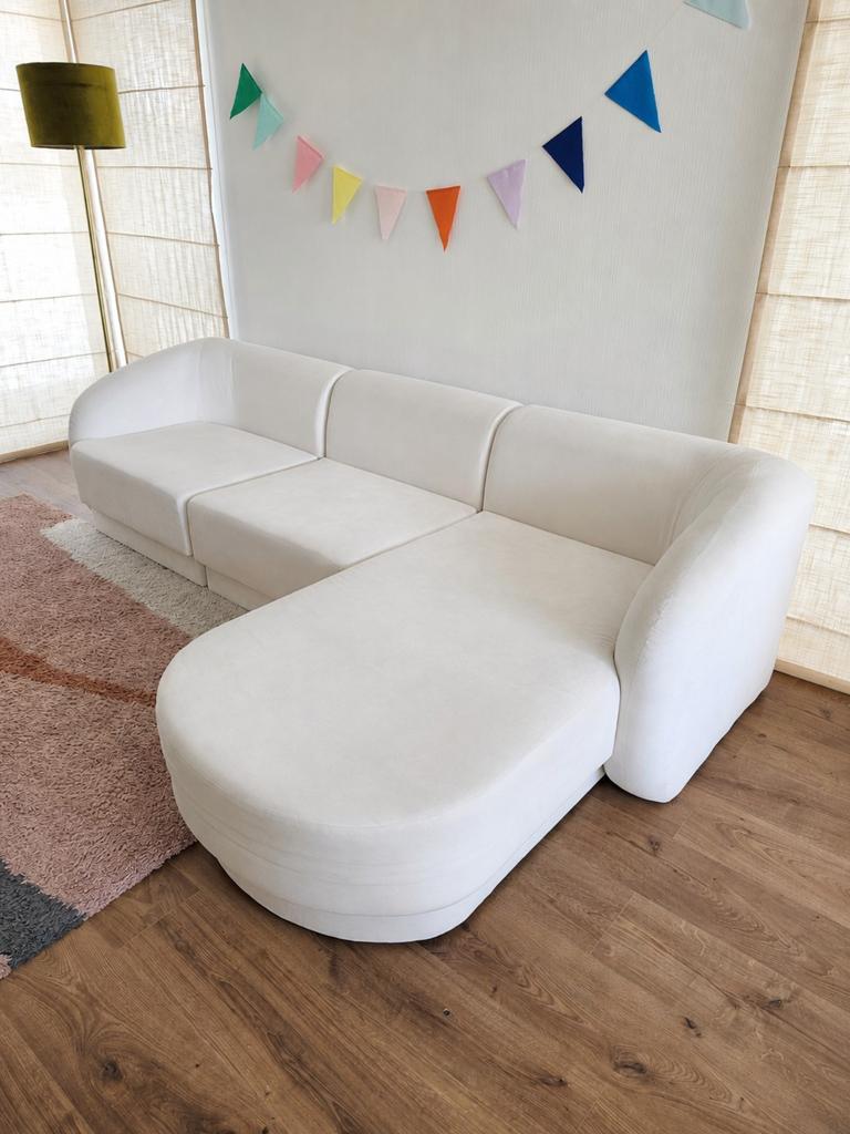 Canapé d'angle Miley en velours crème/blanc en édition limit, Maison & Meubles, Canapés | Sofas & Chaises Longues, Enlèvement