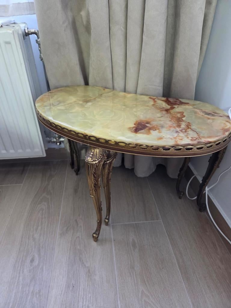 ​Table d'appoint haricot vintage en Onyx véritable et laiton