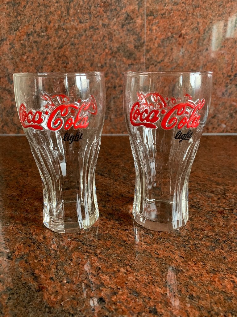 Coca cola light glazen 2 stuks reclame glas 7cm x 13 cm, Verzamelen, Merken en Reclamevoorwerpen, Ophalen, Zo goed als nieuw, Gebruiksvoorwerp