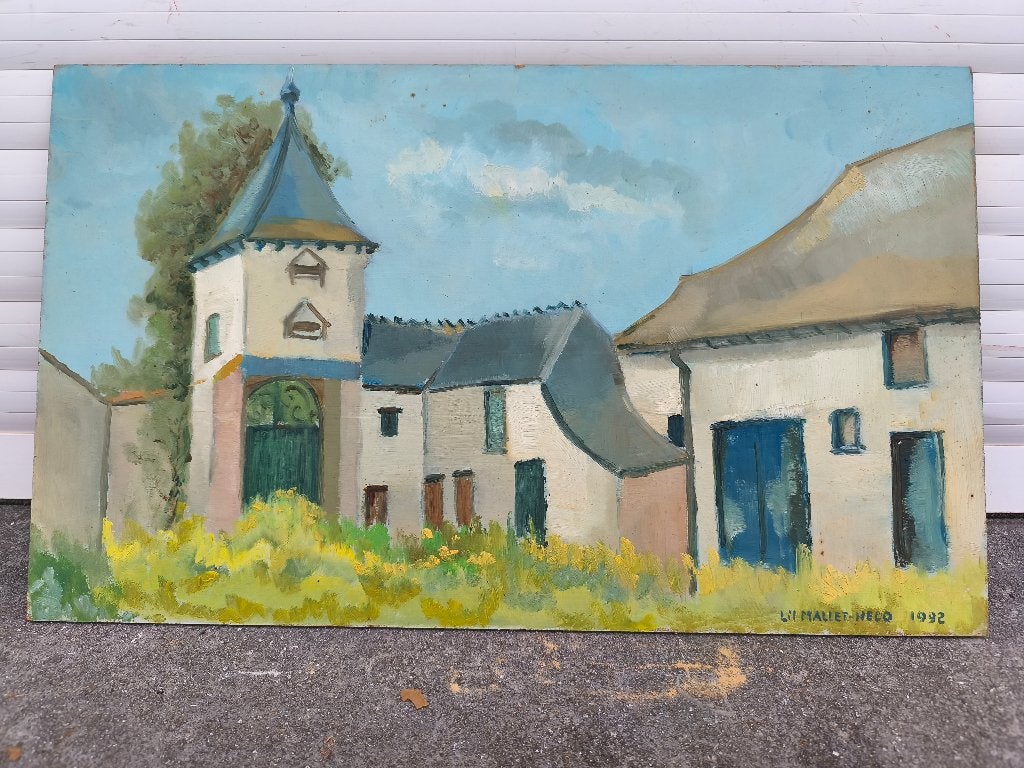 Huile sur panneau signe Lili Mallet hecq, Antiek en Kunst, Kunst | Schilderijen | Klassiek, Ophalen of Verzenden, Paneel