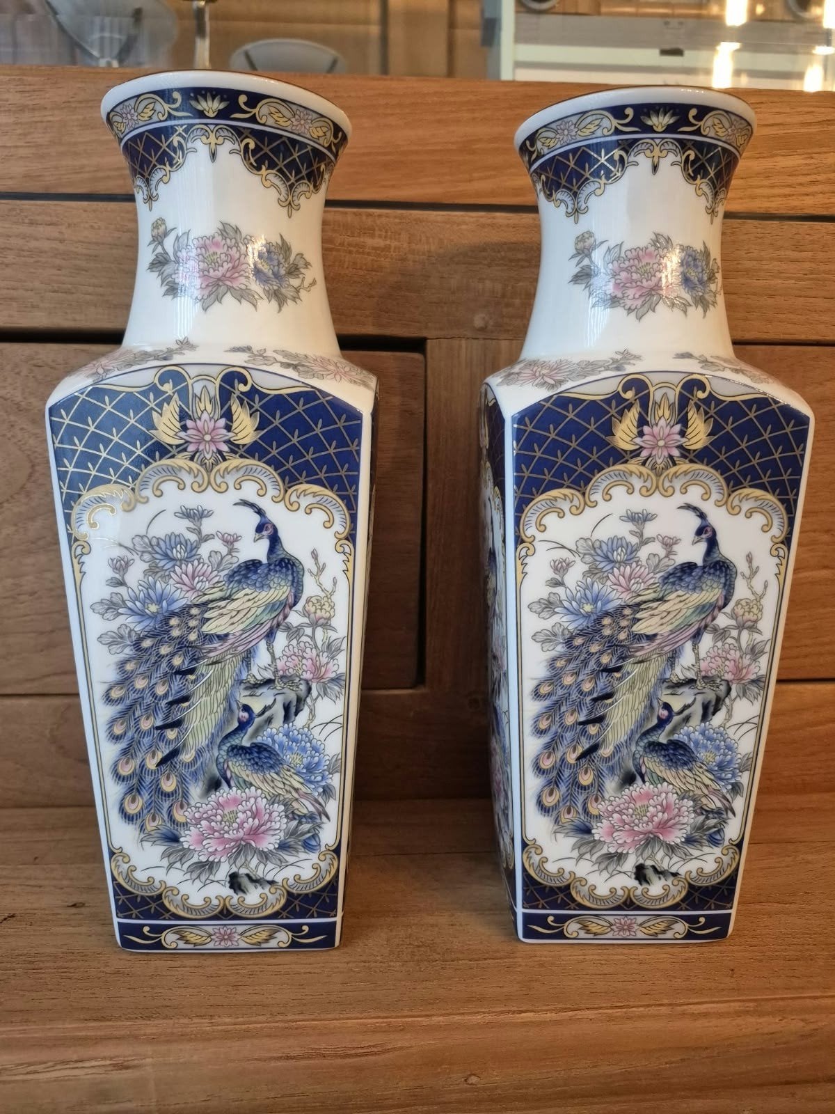 Set Vintage Japanse Kutani Vazen – Pauwen & Bloemenmotief, Ophalen of Verzenden