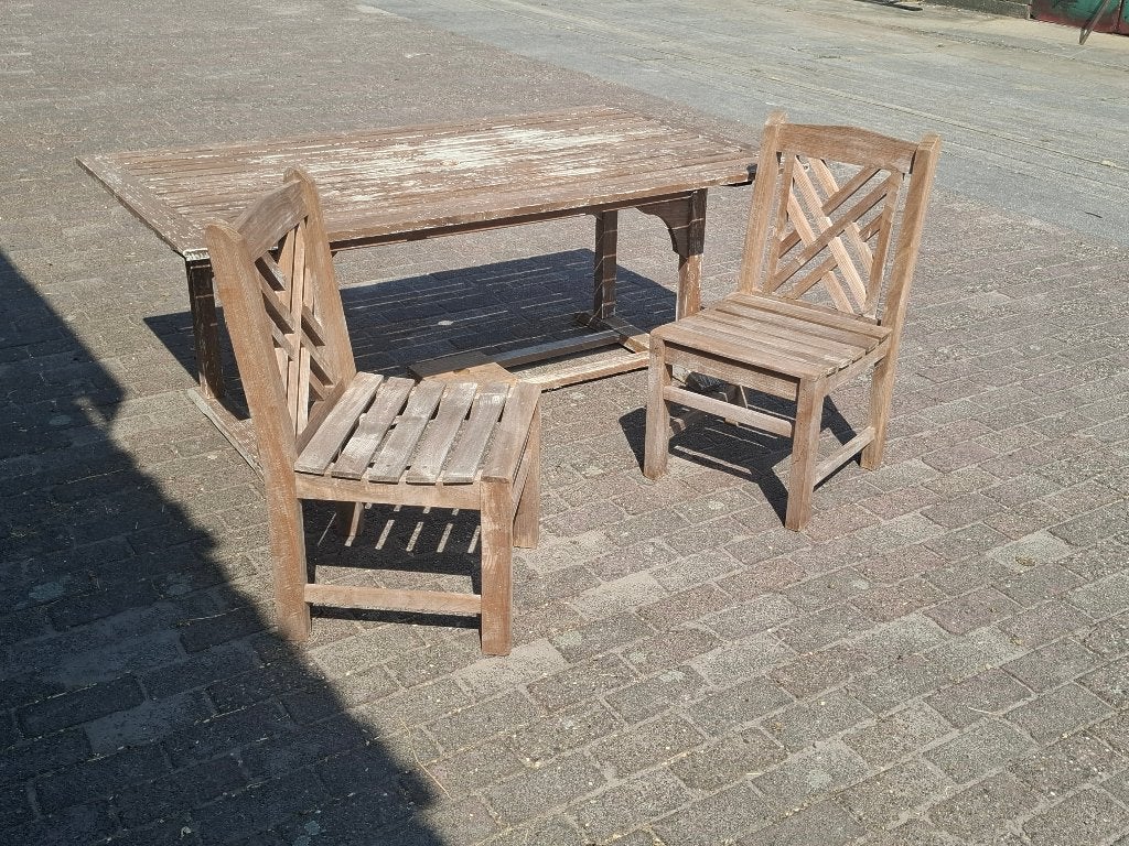houten tuintafel met stoelen, Tuin en Terras, Tuintafels, Ophalen, Gebruikt, Rechthoekig