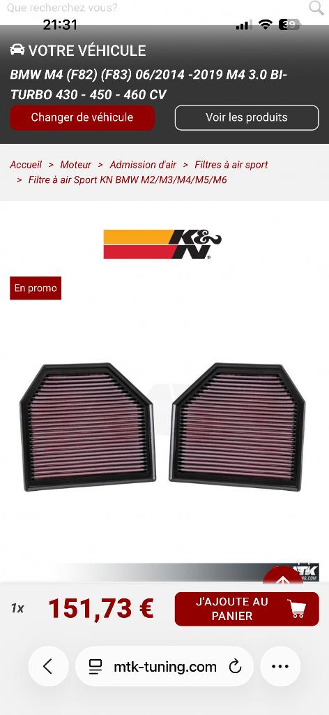 Filtre à air, KN D. BMW M3 M4 F 80 F 82 F. 83., Autos : Pièces & Accessoires, Enlèvement, Neuf, BMW
