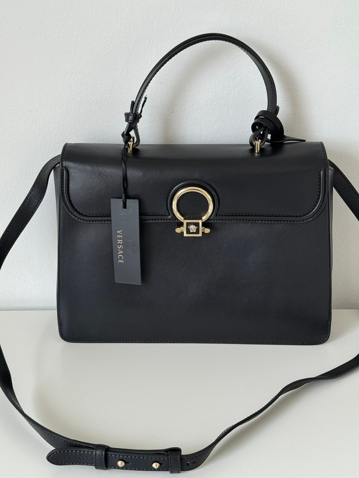 Versace zwarte tas van echt leer — Medusa gold, Ophalen, Zo goed als nieuw, Zwart