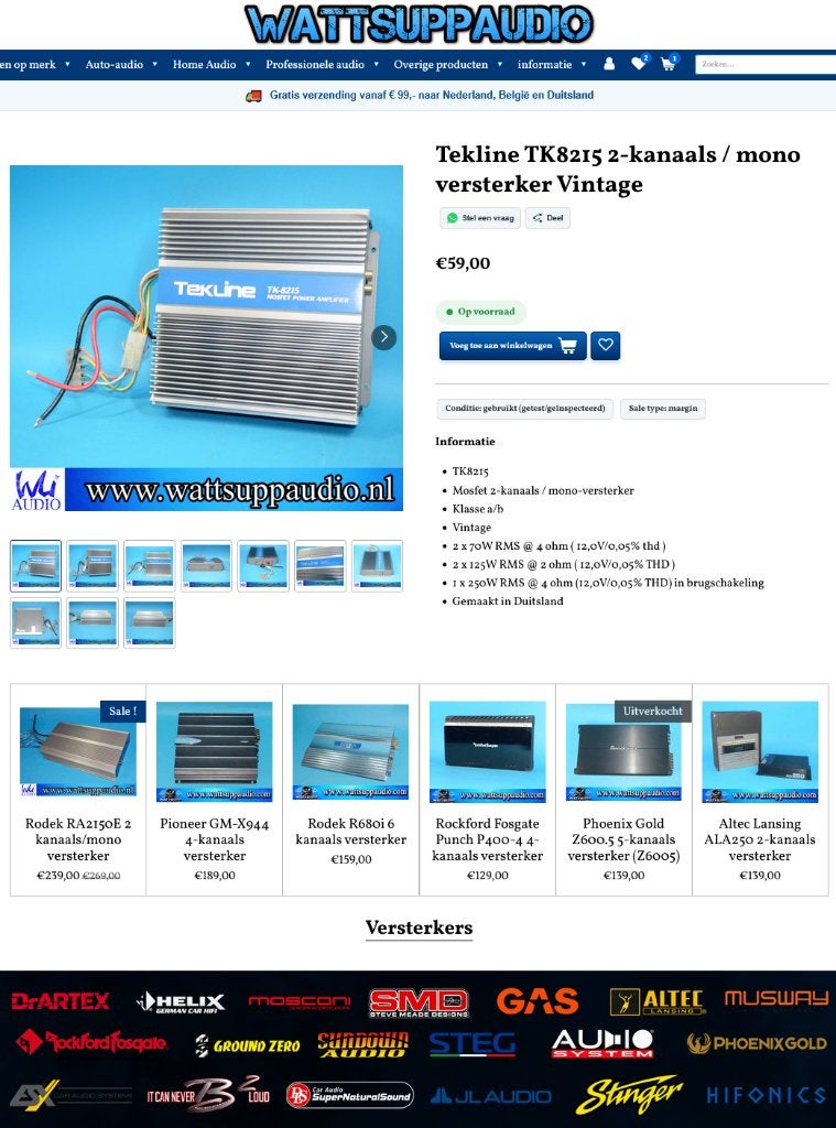 Tekline TK8215 2 kanaals Vintage Auto versterker, Auto diversen, Ophalen of Verzenden, Gebruikt