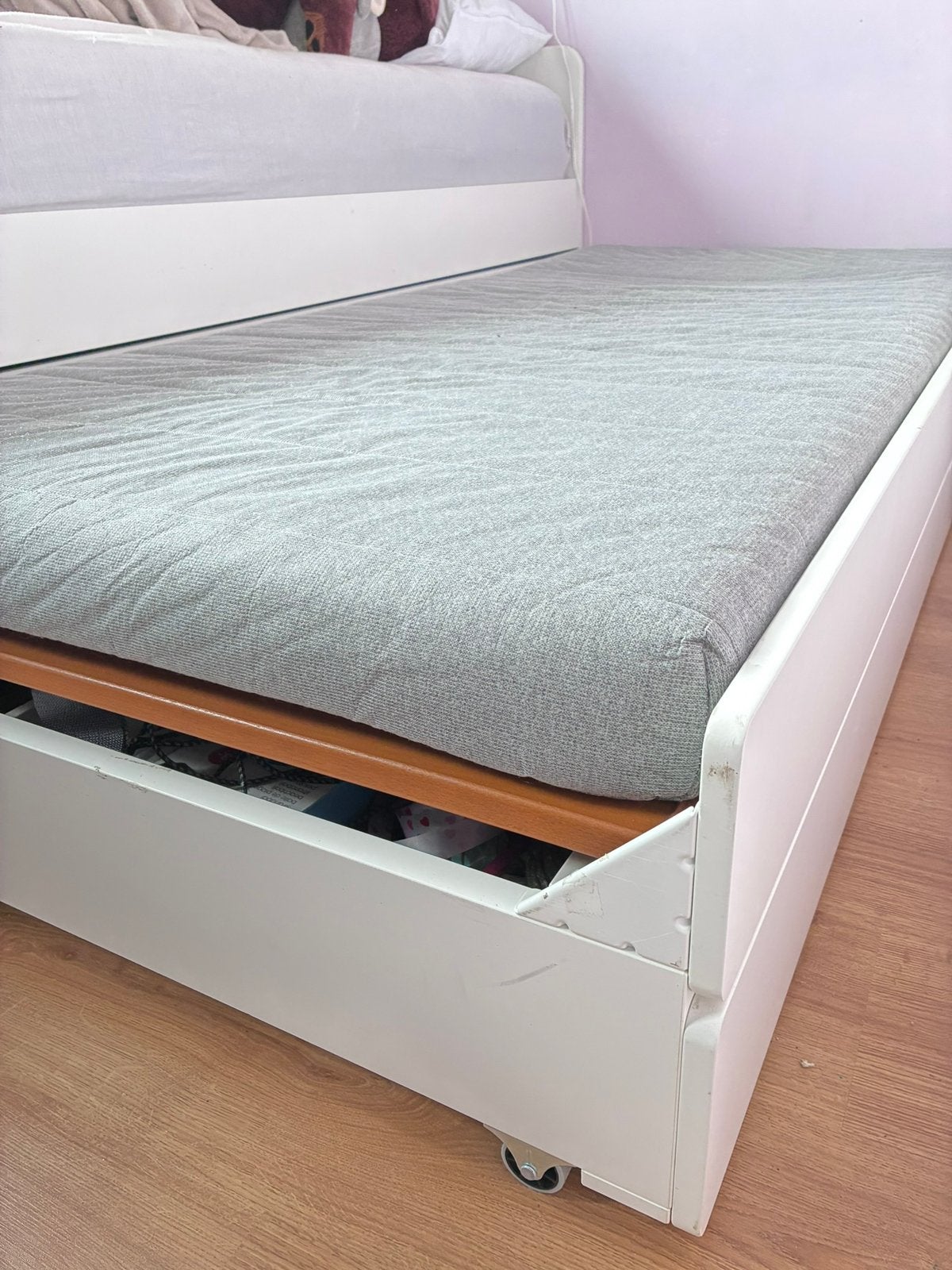 Éénpersoonsbed met uitrekbaar logeerbed en 2 lades, Enlèvement, Utilisé, Une personne, Blanc