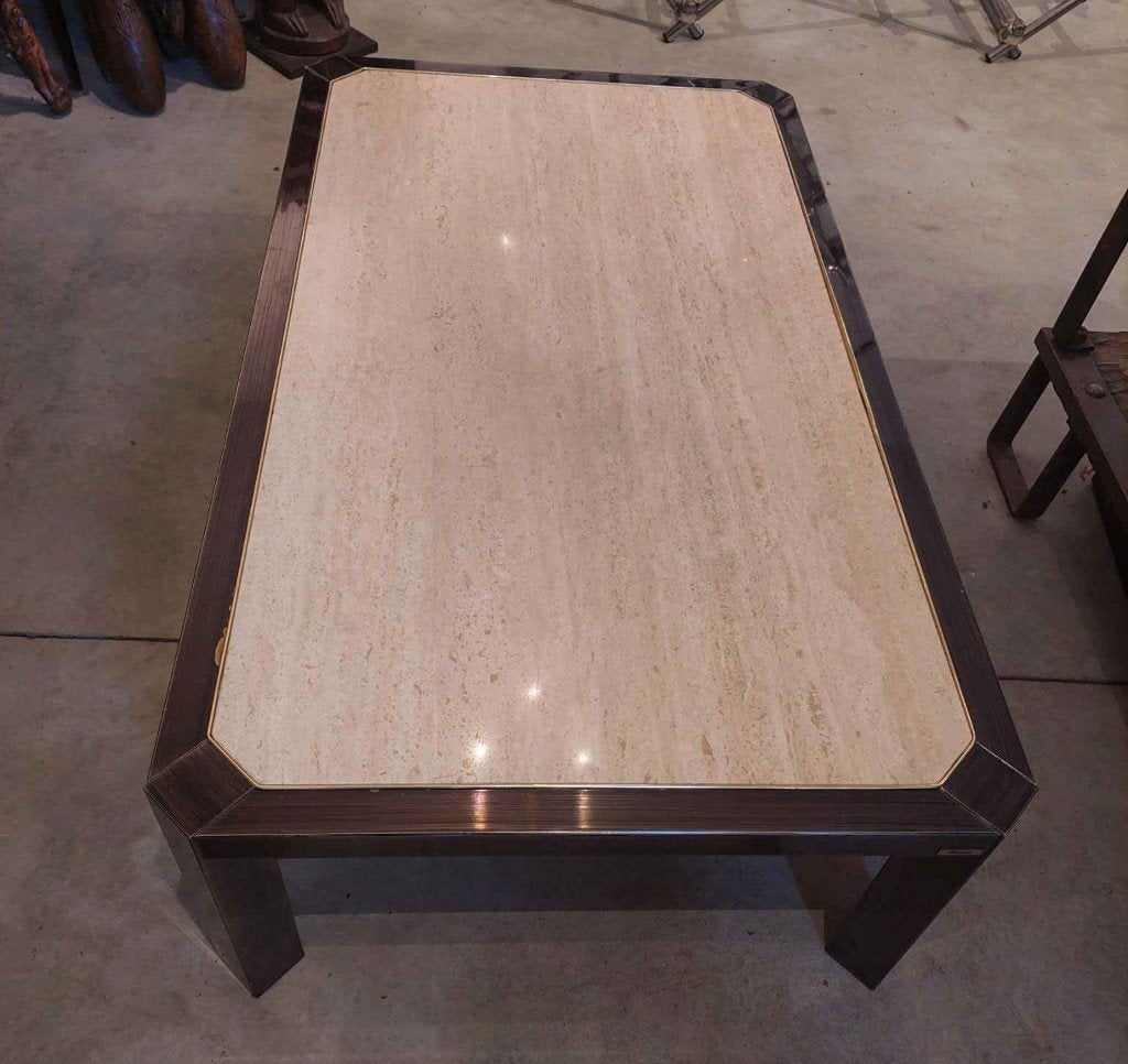 Magnifique table basse en métal et travertin, Ophalen, Metaal