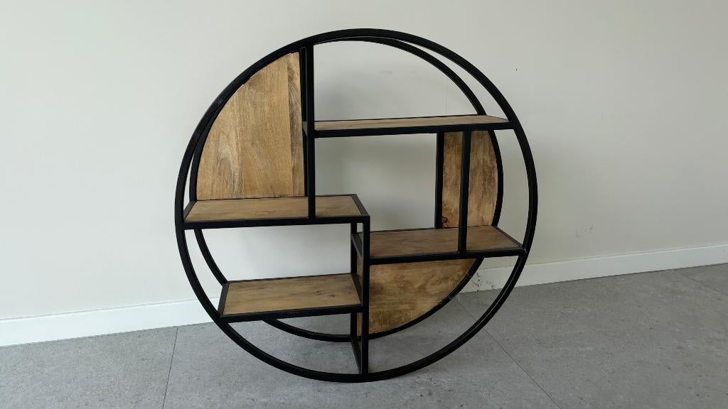 Wandrek rond - industrieel - staal met mangohout, Maison & Meubles, Armoires | Armoires murales, Neuf, Moins de 25 cm, Chêne, Enlèvement